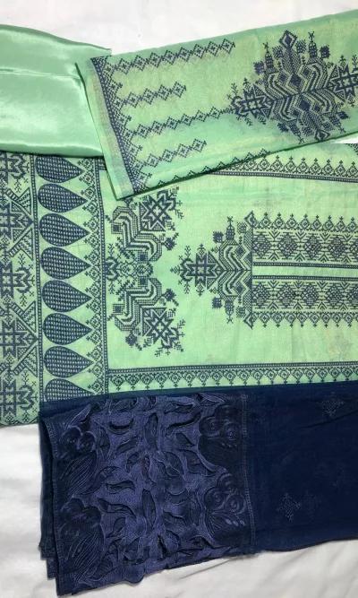 Khaddi Silk with embroidery, Unstiched Suit (Light Green)