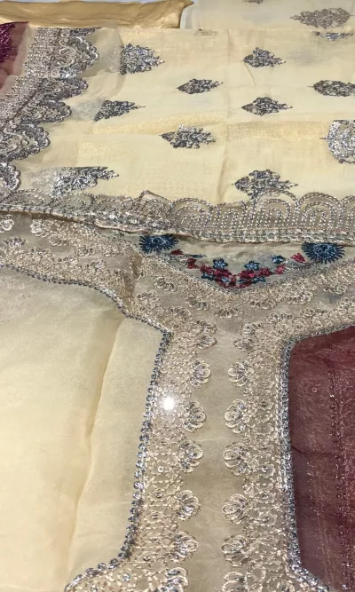Masori, Unstiched, Embroidered, Suit with Net Dupatta (Yellow)