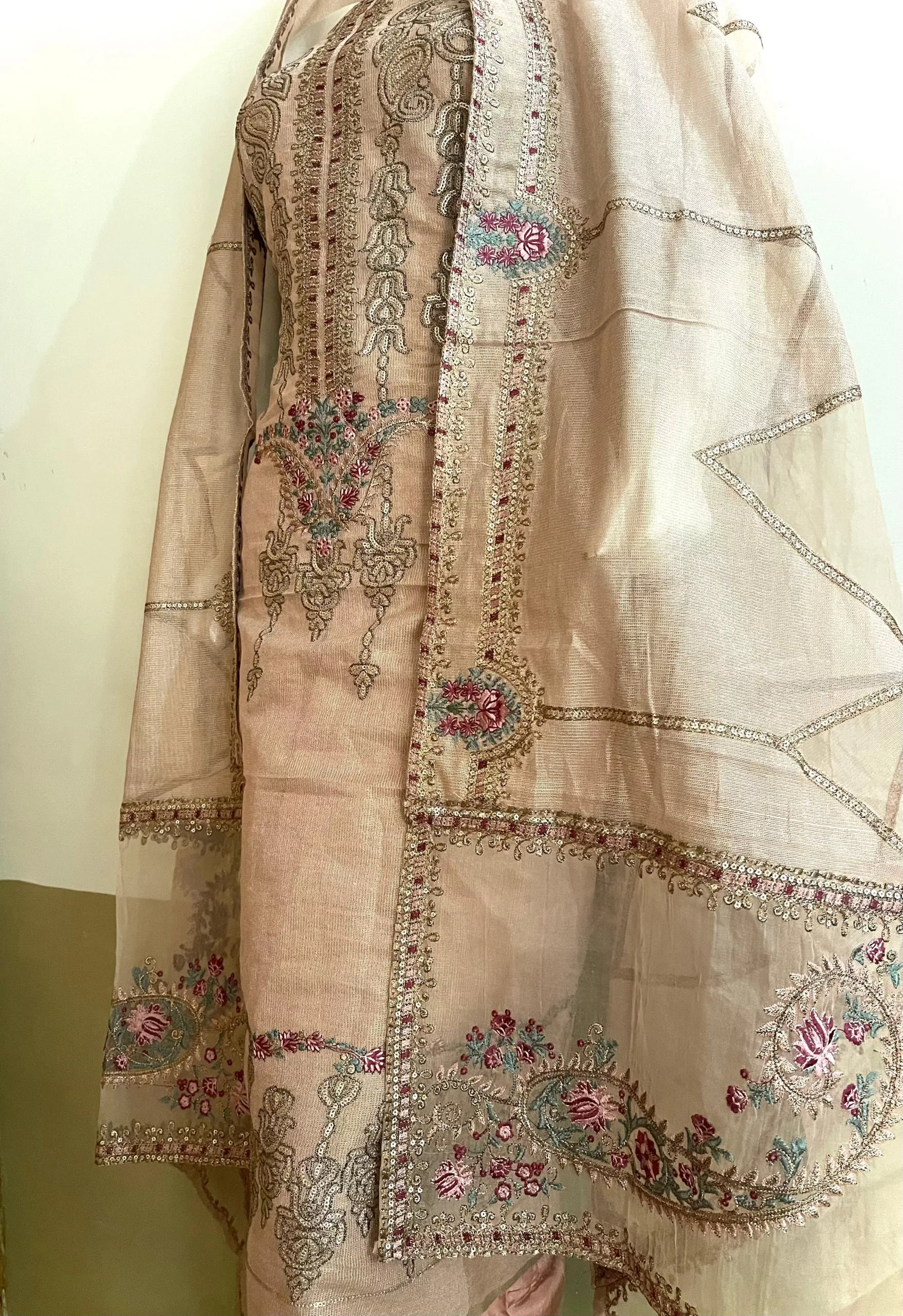 Pure Khaddi Unstitched Embroidered Suit (Light Green) - Image 11