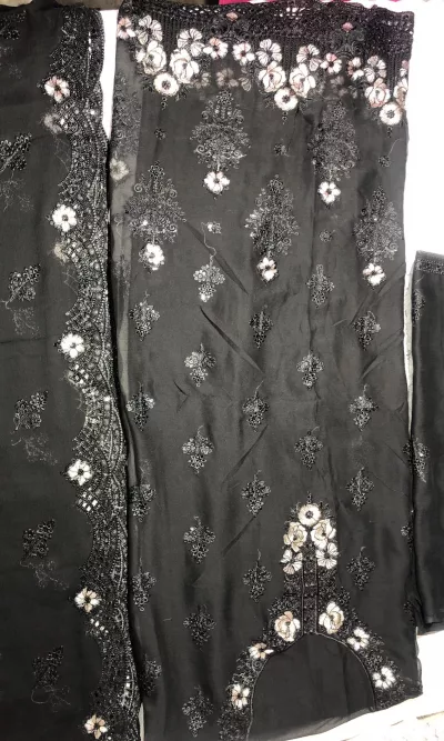 black thread suit, complete with a stunning dupatta (Grey)
