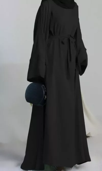 Elegant Sash Abaya For Women - Muslim Long Dress (Dubai Style) - High Quality Material- Black